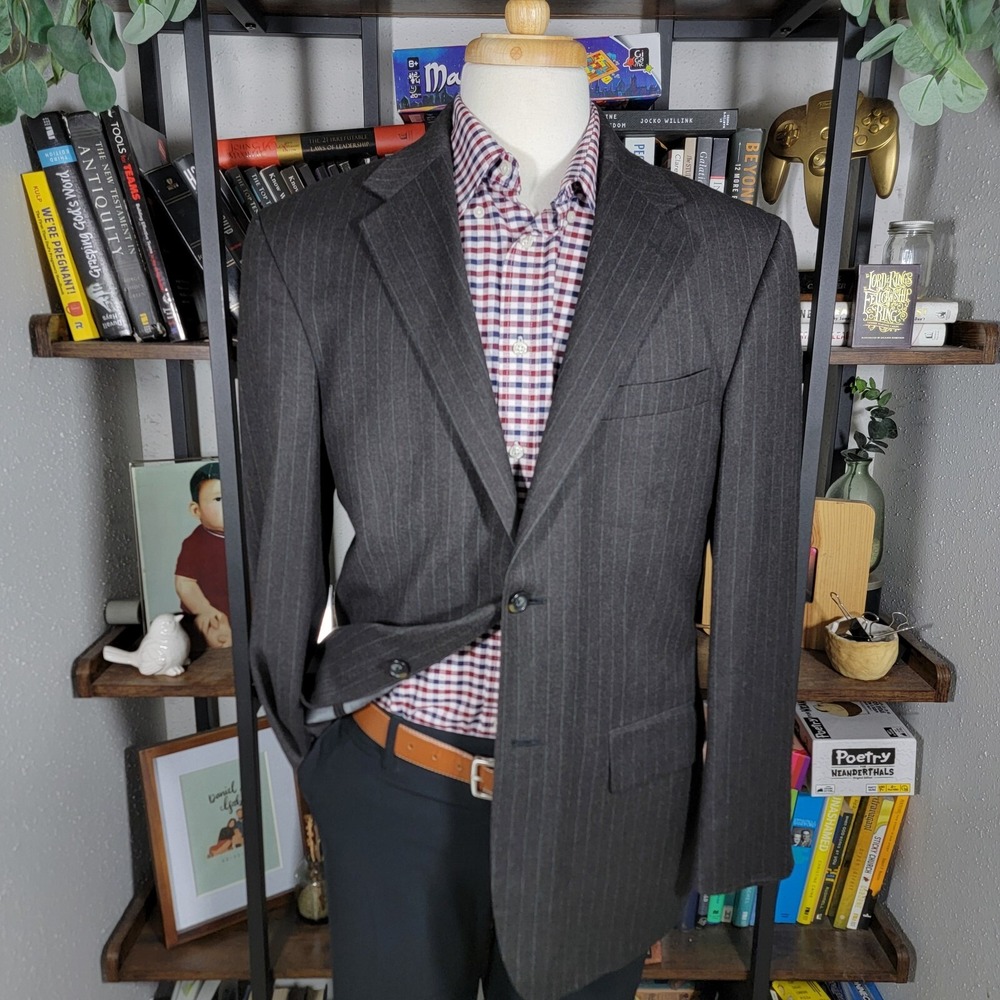 Nautica Men's Flannel Sport Coat Blazer Two Button Brown Striped Wool Size 40R